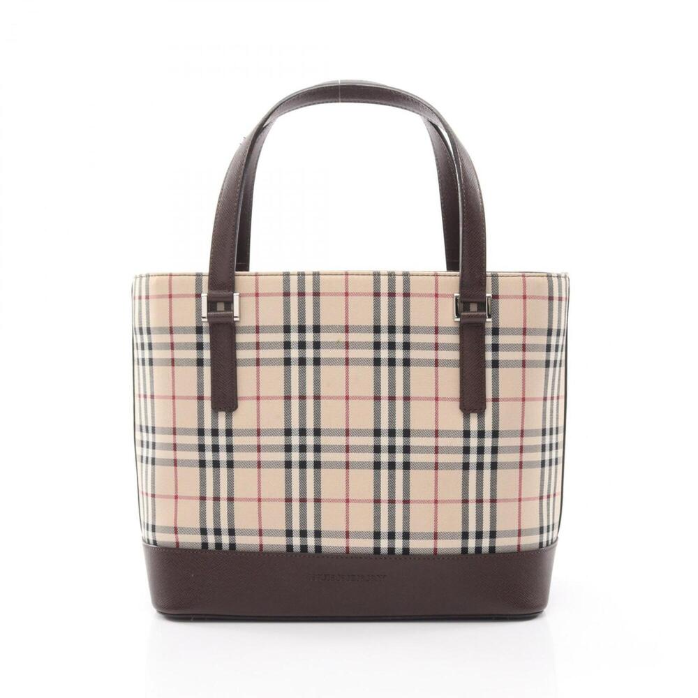 Burberry Nova Check Handbag, Canvas and Leather, Women's, Beige, Brown, Multi...